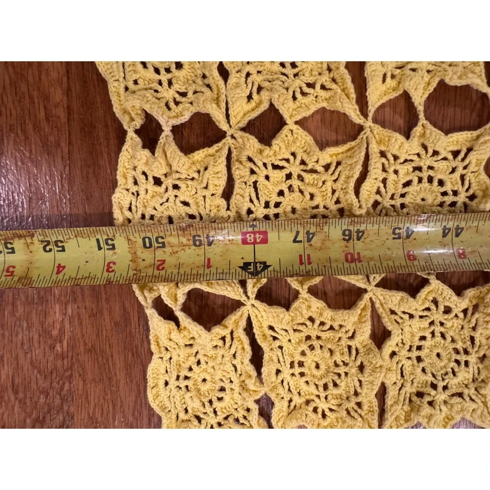 Vintage Yellow Crochet Starburst Medallion Throw Blanket Lace Tablecloth 68x50